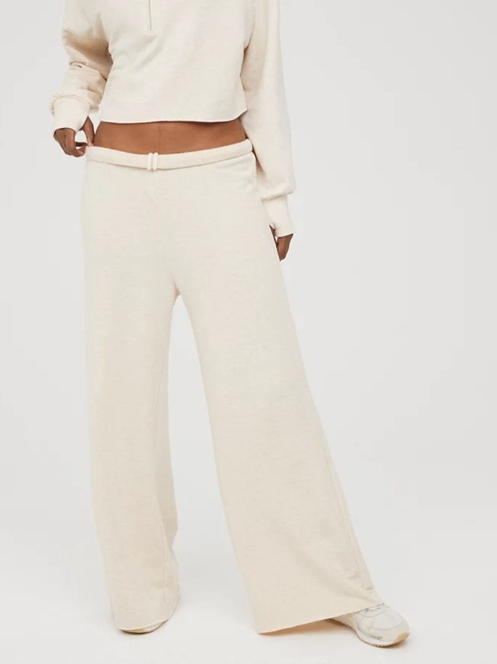 OFFLINE Aerie Womens Heather Frost White OTT Fleece Super Wide Leg Pants Small